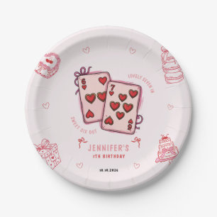 6 7 Birthday for Girls, Pink Six Seven Kids Party  Paper Plate