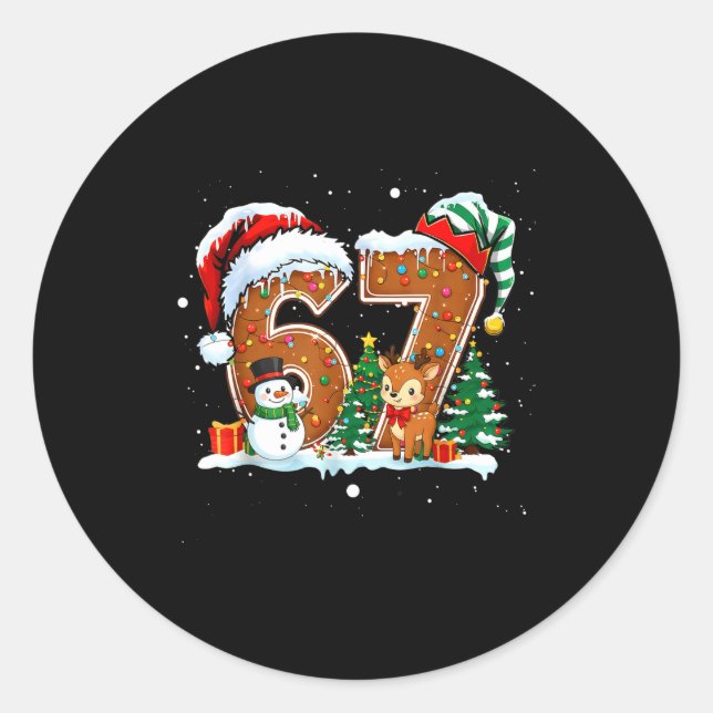 6-7 Christmas Gingerbread Funny Snowman Reindeer 6 Classic Round Sticker (Front)