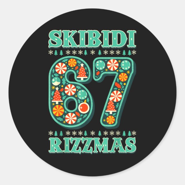 6 7 Christmas Skibidi Rizzmas 67 Meme Gen Alpha Sl Classic Round Sticker (Front)