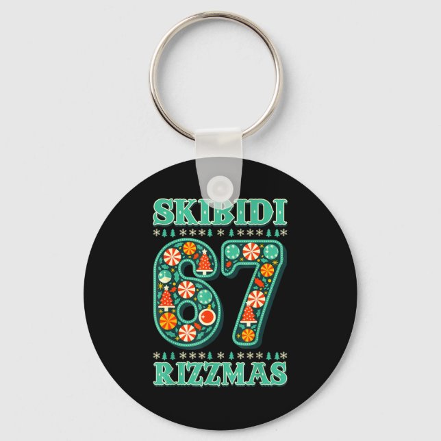 6 7 Christmas Skibidi Rizzmas 67 Meme Gen Alpha Sl Key Ring (Front)