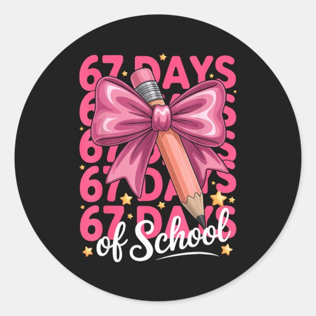 6 7 Days Of School Girls Coquette Bow Cute Funny S Classic Round Sticker (Front)
