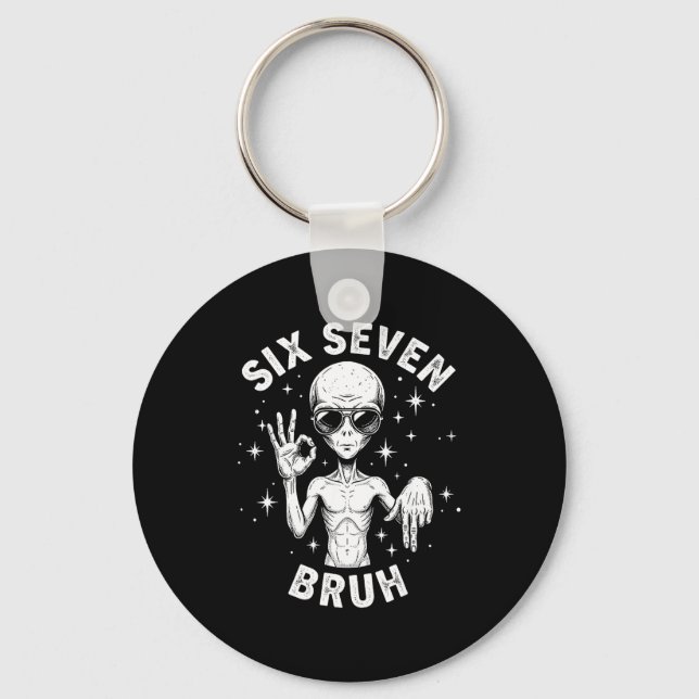 6 7 Funny 67 Six Seven Alien Bruh Hand Boys Gen Al Key Ring (Front)