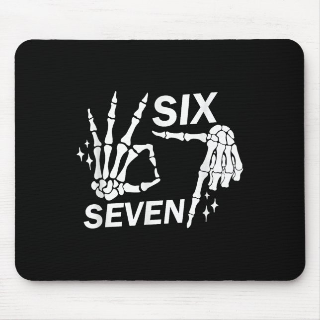 6 7 Funny Skeleton Hands, Funny Halloween T-shirt_ Mouse Mat (Front)