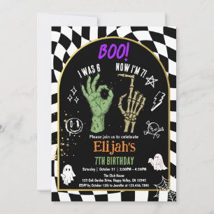 6 7 Halloween 7th Birthday Graffiti Black White Invitation