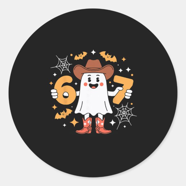 6 7 Halloween Ghost 67 Meme Gen Alpha Six Seven  Classic Round Sticker (Front)