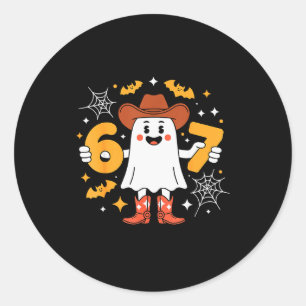 6 7 Halloween Ghost 67 Meme Gen Alpha Six Seven Classic Round Sticker