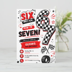 6 7 Meme 7th Birthday Racing Retro seven Birthday Invitation