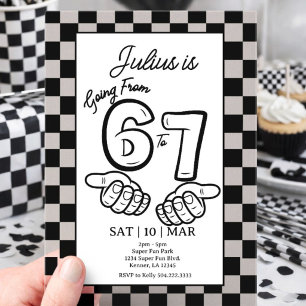 6 7 Meme Birthday Black Checkerboard Invitation