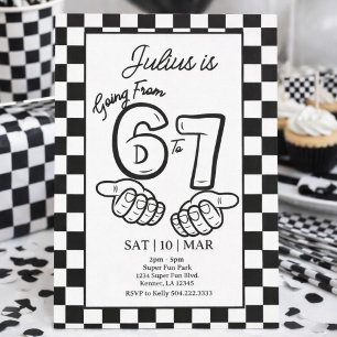 6 7 Meme Birthday Black Checkerboard Invitation
