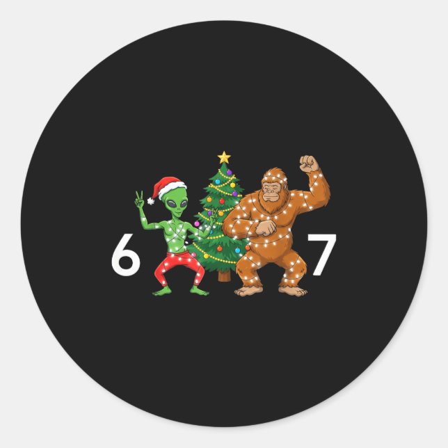 6 7 Meme Christmas Alien Sasquatch Six Seven Fun  Classic Round Sticker (Front)