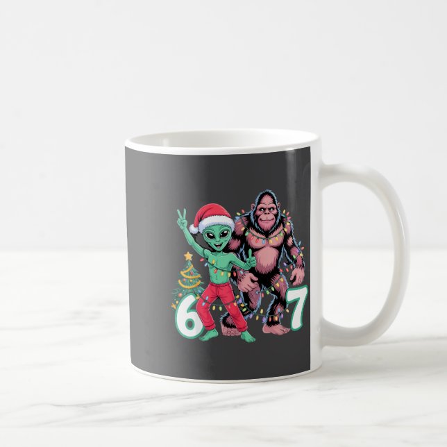 6 7 Meme Christmas Alien Sasquatch Six Seven Fun  Coffee Mug (Right)