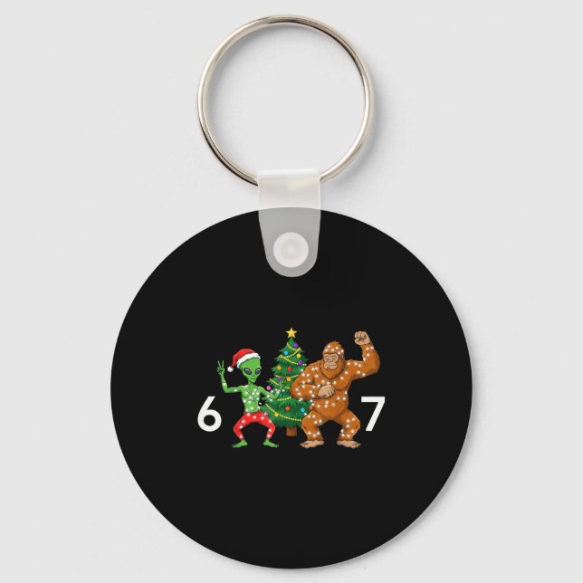 6 7 Meme Christmas Alien Sasquatch Six Seven Fun  Key Ring (Front)