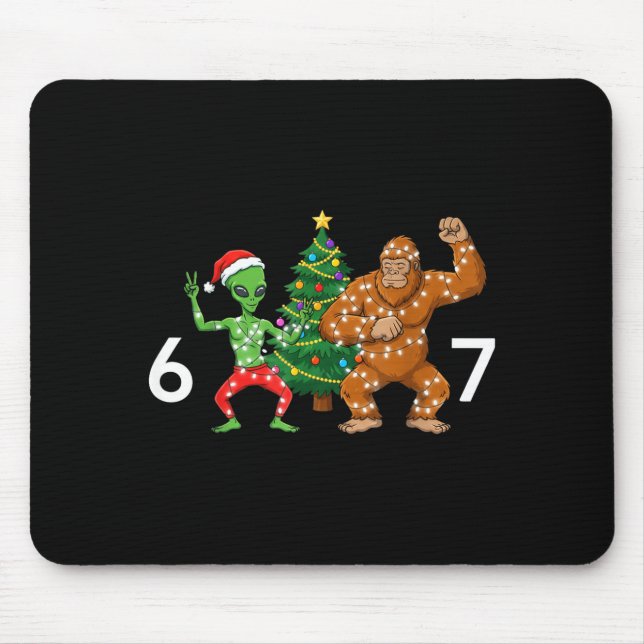 6 7 Meme Christmas Alien Sasquatch Six Seven Fun  Mouse Mat (Front)