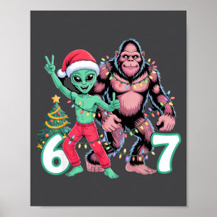 6 7 Meme Christmas Alien Sasquatch Six Seven Fun Poster
