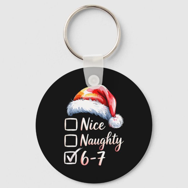 6-7 Meme Funny Christmas Retro Santa Hat Xmas 6 7  Key Ring (Front)