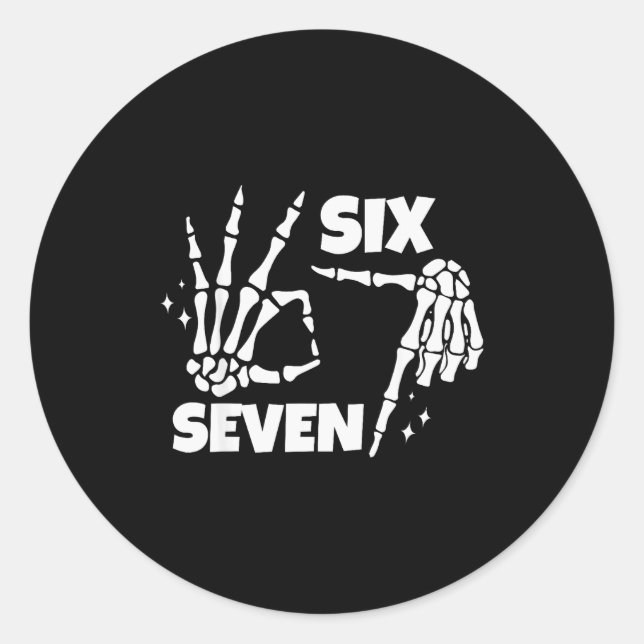 6 7 Meme Funny Skeleton Hands Halloween Couples Si Classic Round Sticker (Front)