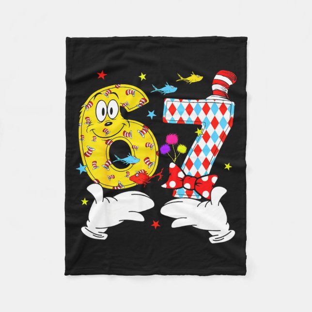 6 7 meme hands six seven read reading day book fleece blanket (Front)