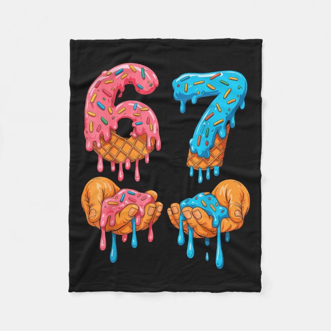 6 7 Meme Ice Cream Drip Gen Alpha Slang  Fleece Blanket (Front)