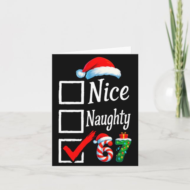 6 7 Meme Nice Naughty 67 Christmas Brain Rot Funny Card (Front)