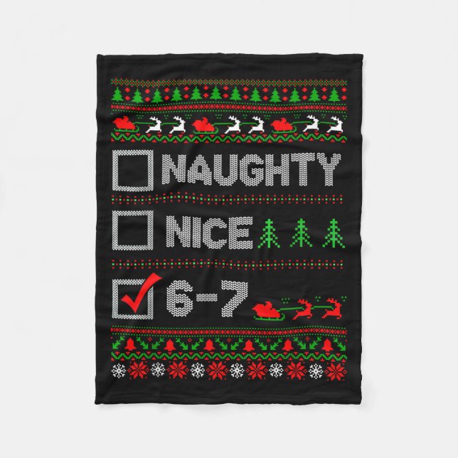 6-7 Meme Nice Naughty 67 Christmas Brain Rot Funny Fleece Blanket (Front)