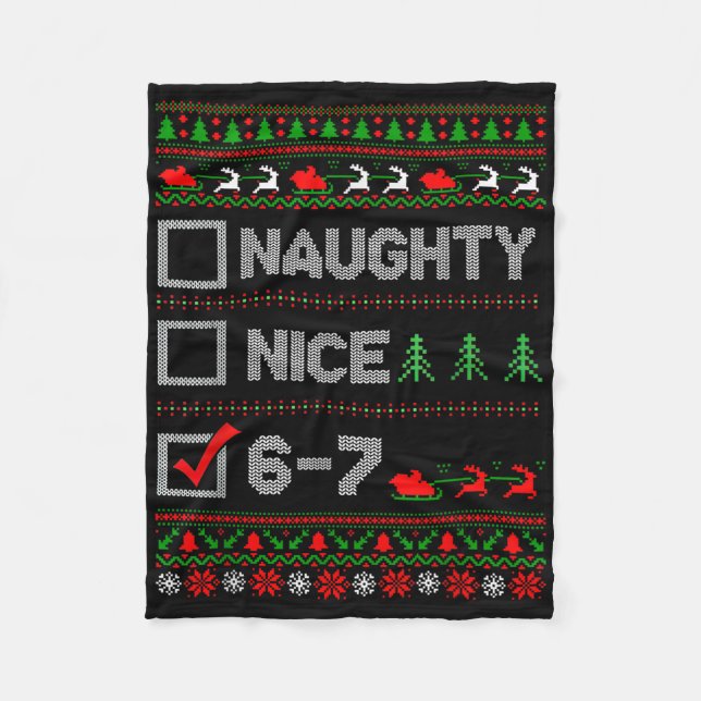 6-7 Meme Nice Naughty 67 Christmas Brain Rot Funny Fleece Blanket (Front)