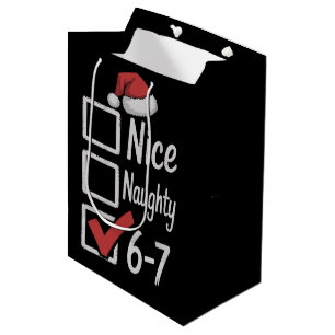 6-7 Meme Nice Naughty 67 Christmas Brain Rot Funny Medium Gift Bag