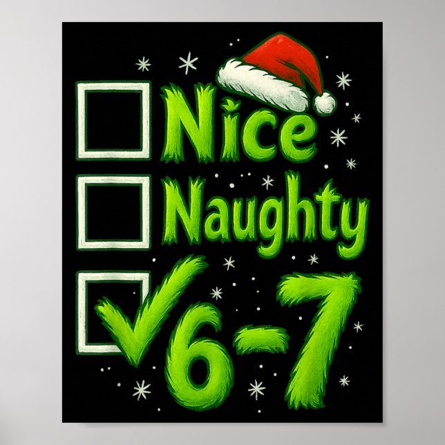 6-7 Meme Nice Naughty 67 Christmas Brain Rot Funny Poster (Front)