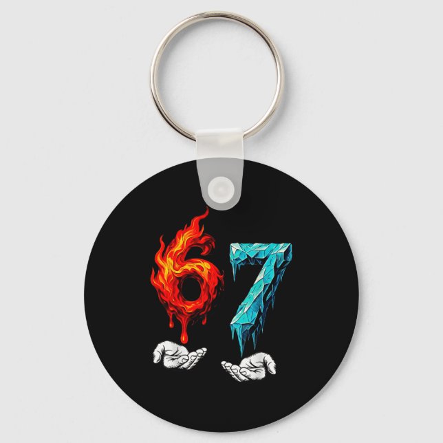 6 7 Meme Six Seven Ice 67 Flames Funny Kids Youth  Key Ring (Front)