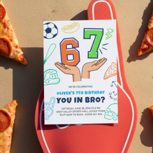6 7 Meme Sporty Orange Green Boy Birthday Invitation