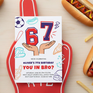 6 7 Meme Sporty Red Blue Boy Birthday Invitation