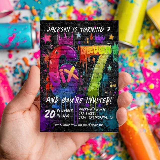 6 7 Meme Trend Six Seven Birthday party graffiti  Invitation (6 7 Meme Trend Six Seven Birthday party graffiti Invitation)