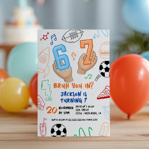 6 7 Meme Trend Six Seven Kids Birthday Sports Bruh Invitation