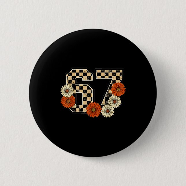6 7 Retro Fall Meme Checkerboard Tee Haunted By 67 Cm Round Badge (Front)