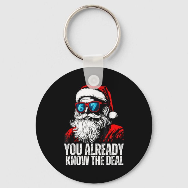 6 7 Santa Face Six Seven Meme Funny 67 Christmas F Key Ring (Front)
