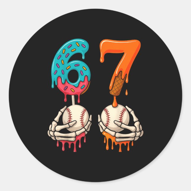 6 7 Six Seven Baseball Meme Gen Z Alpha Slang Boys Classic Round Sticker (Front)