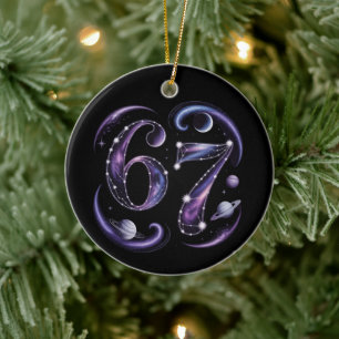 6 7 Six Seven Cosmic Astrology Gen Z Alpha Meme Ceramic Tree Decoration