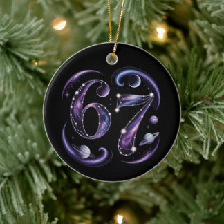 6 7 Six Seven Cosmic Astrology Gen Z Alpha Meme Ceramic Tree Decoration