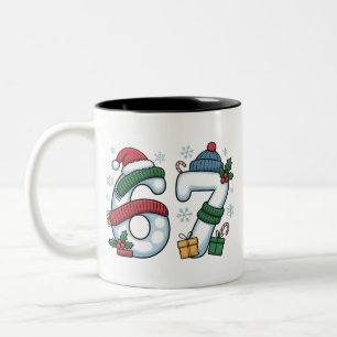 6 7 Six Seven Gen Z Alpha Meme Slang Xmas Snowman Two-Tone Coffee Mug