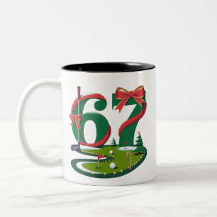 6 7 Six Seven Golf Gen Z Alpha Meme Xmas Golfing Two-Tone Coffee Mug