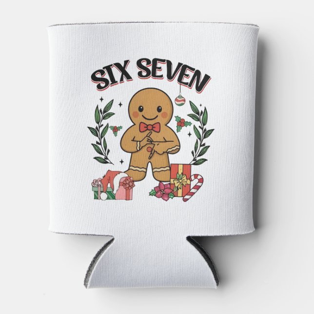 6 7 Six Seven Hand Gen Z Alpha Gingerbread Meme  Can Cooler (Front)