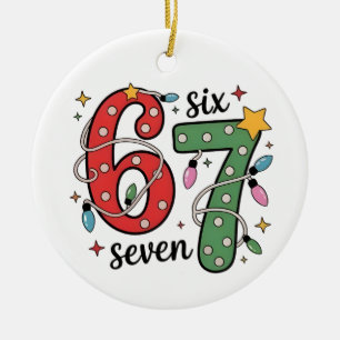 6 7 Six Seven Hand Gen Z Alpha Meme Slang Xmas  Ceramic Tree Decoration