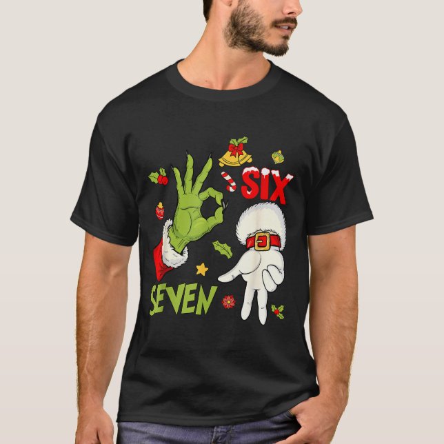 6 7 Six Seven Hand Gen Z Alpha Meme Slang Xmas Chr T-Shirt (Front)