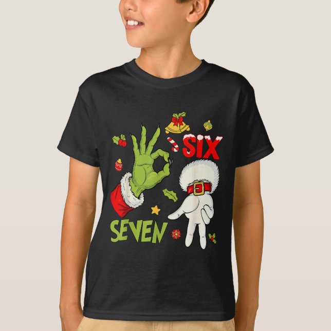 6 7 Six Seven Hand Gen Z Alpha Meme Slang Xmas Chr T-Shirt (Front)