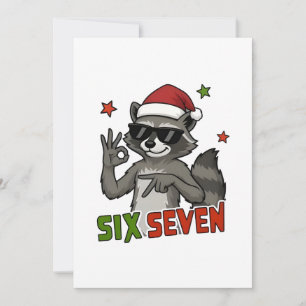 6 7 Six Seven Hand Gen Z Alpha Racoon Christmas Card