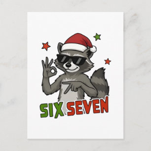  6 7 Six Seven Hand Gen Z Alpha Racoon Christmas Holiday Postcard
