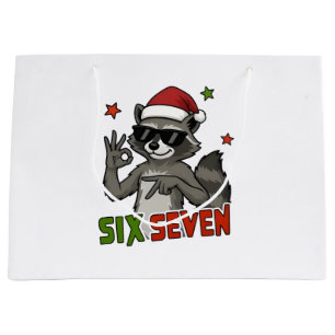 6 7 Six Seven Hand Gen Z Alpha Racoon Christmas Large Gift Bag