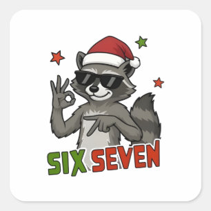6 7 Six Seven Hand Gen Z Alpha Racoon Christmas Square Sticker