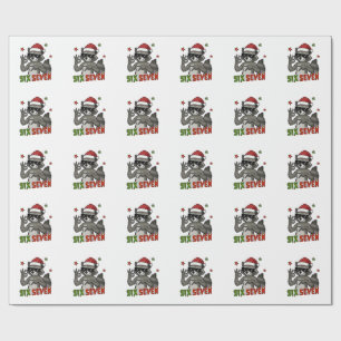 6 7 Six Seven Hand Gen Z Alpha Racoon Christmas Wrapping Paper