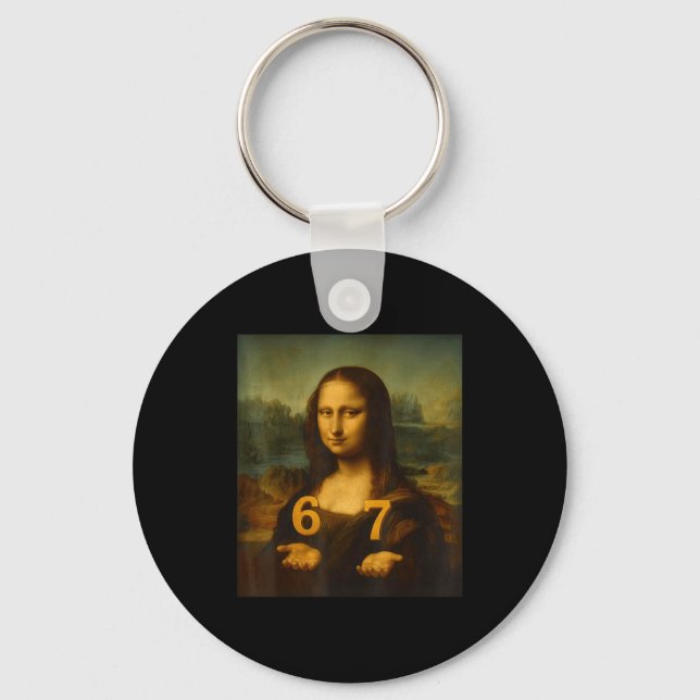 6 7 Six Seven Meme 67 Funny Mona Lisa Gen Z Alpha  Key Ring (Front)