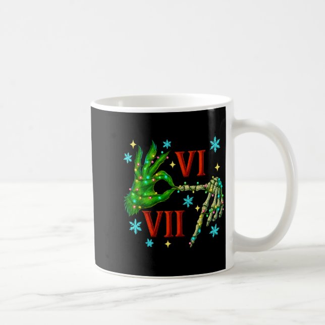 6 7 Six Seven Meme Christmas Hand Gen Z Alpha Xmas Coffee Mug (Right)